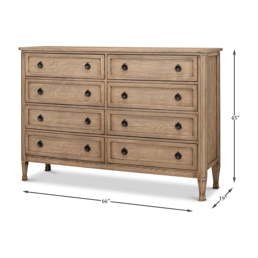 French Light Oak Eight Drawer Dresser - English Georgian America