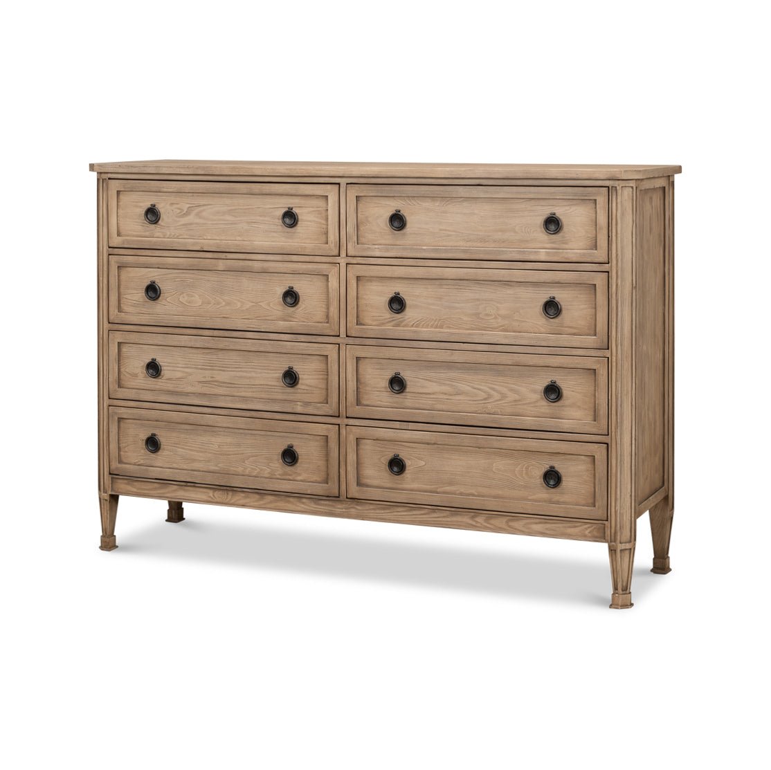 French Light Oak Eight Drawer Dresser - English Georgian America