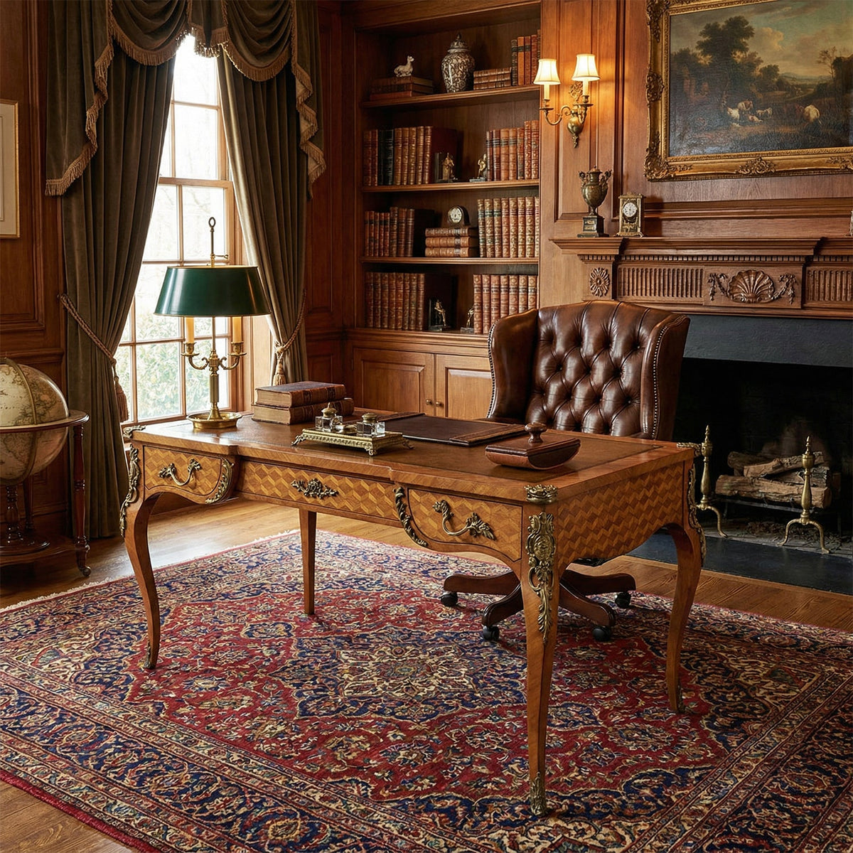 French Louis XV Style Parquetry Writing Desk - English Georgian America