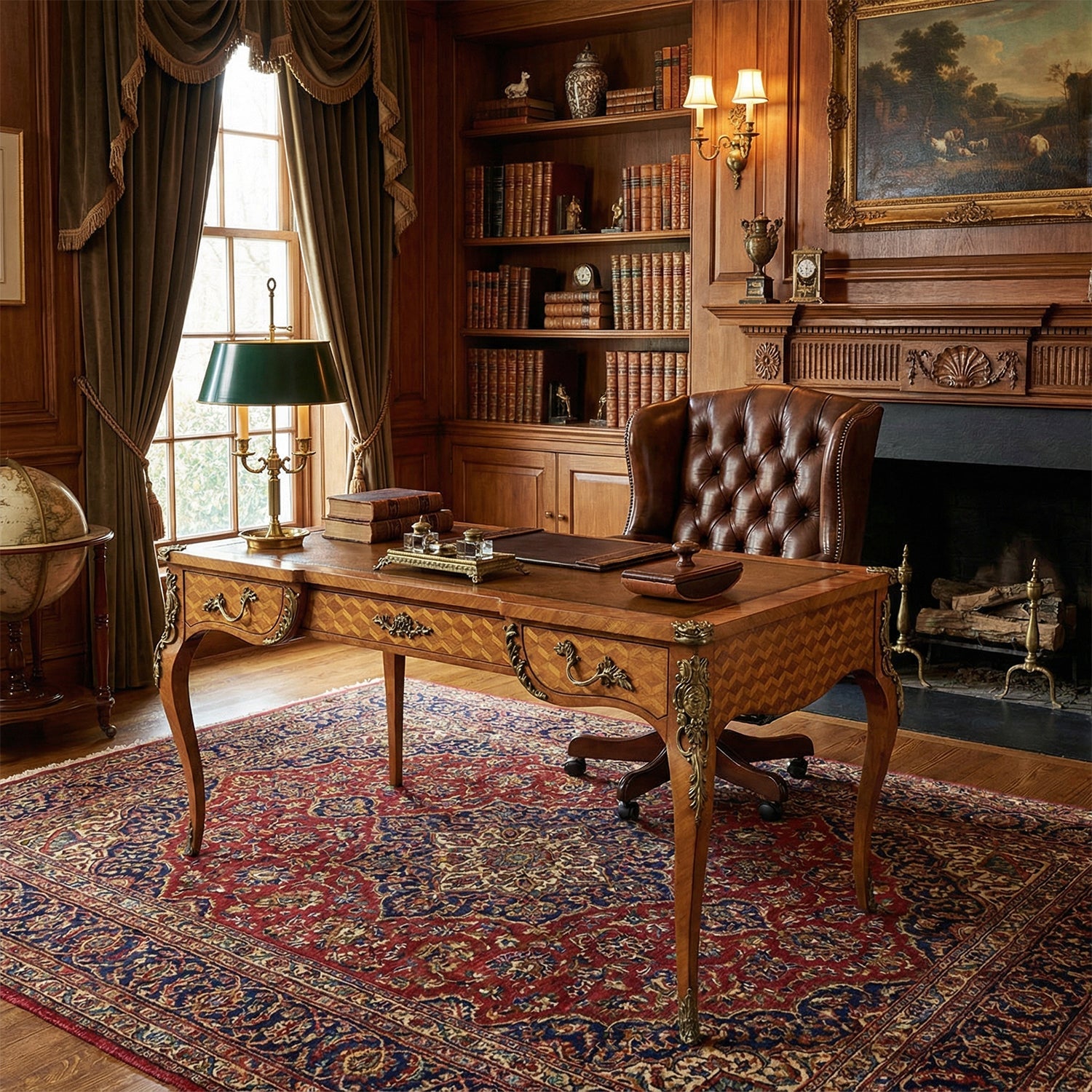 French Louis XV Style Parquetry Writing Desk - English Georgian America