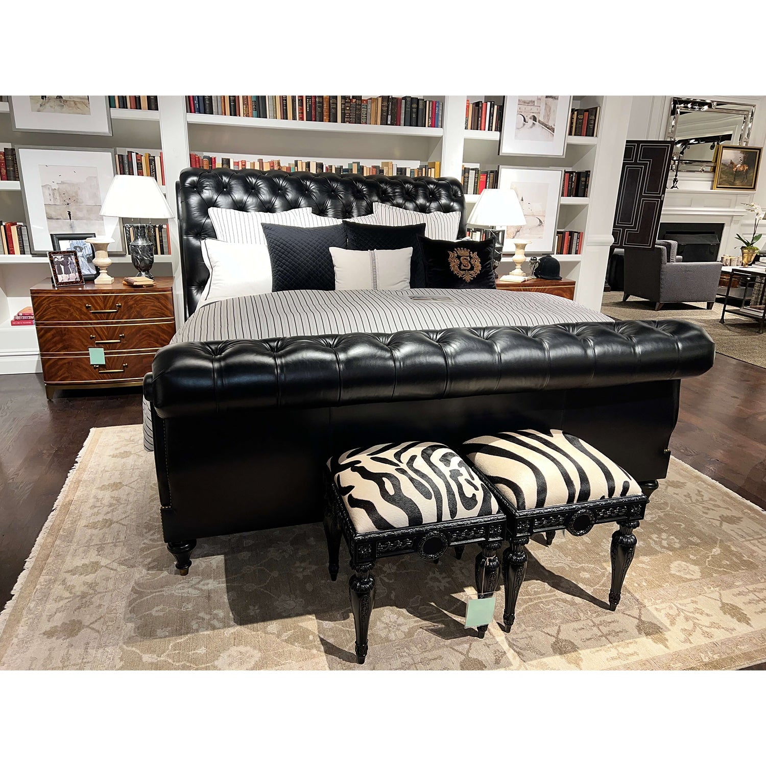 French Louis XVI Black Carved Zebra Vanity Stool - English Georgian America