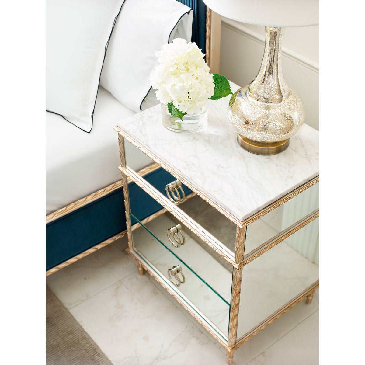 French Marble Top Nightstand - Gold - English Georgian America