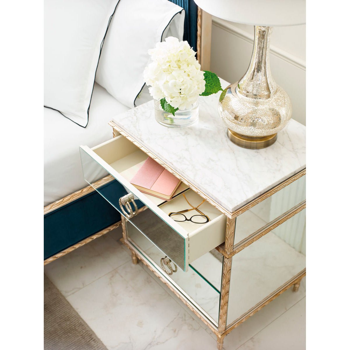 French Marble Top Nightstand - Gold - English Georgian America