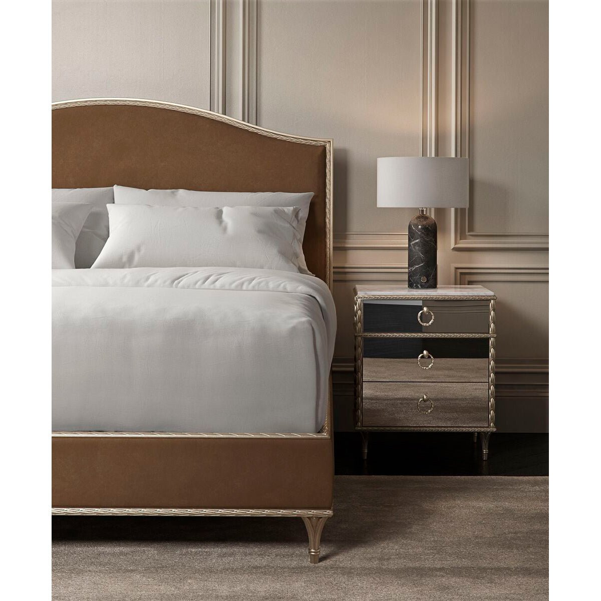 French Marble Top Nightstand - Gold - English Georgian America