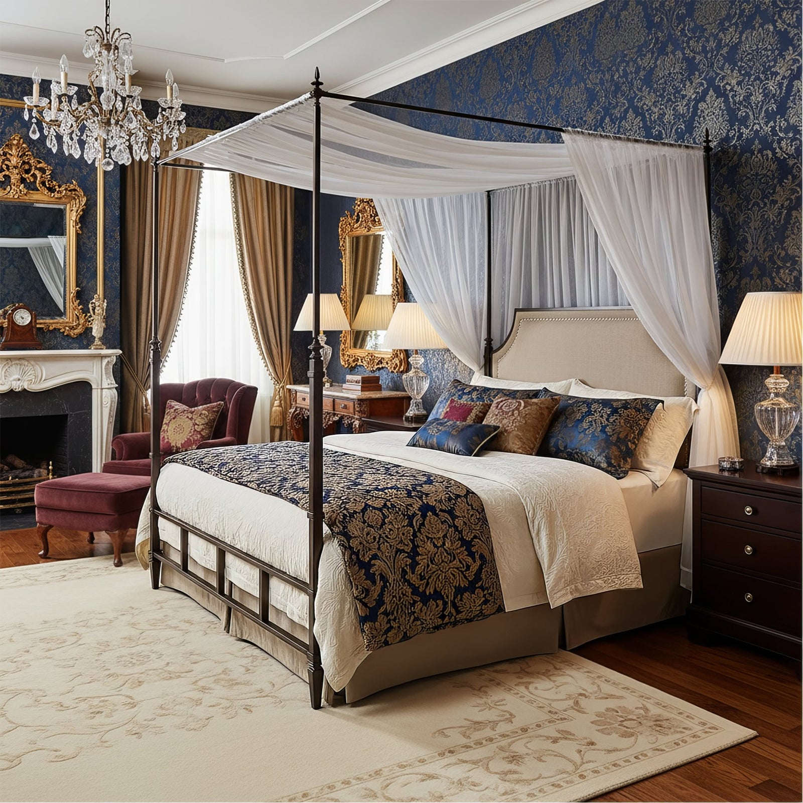 French Metal Canopy Bed, King - English Georgian America