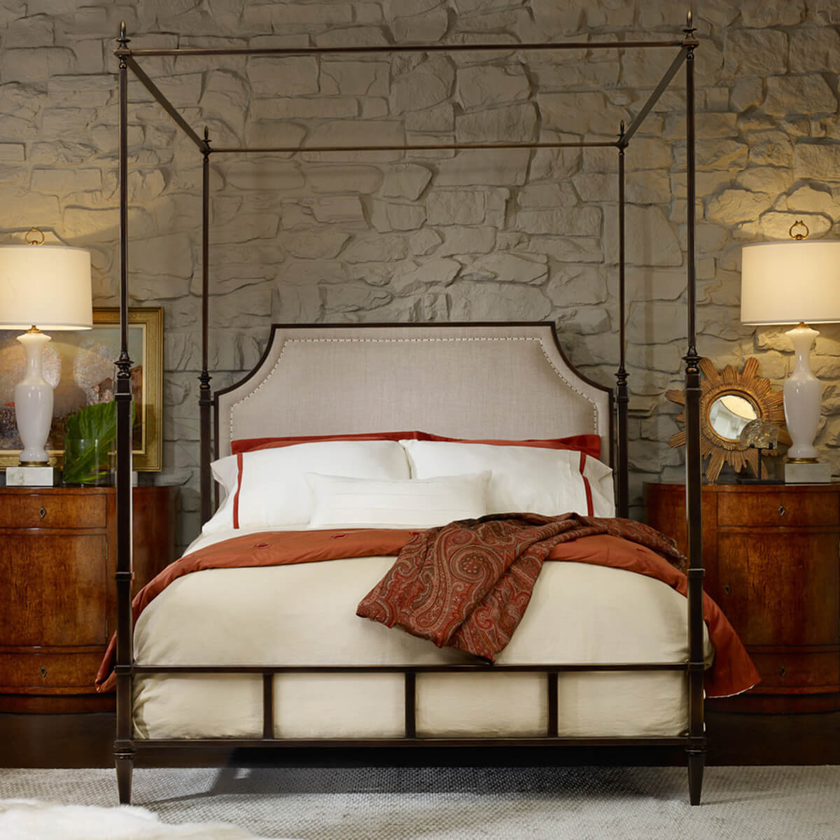 French Metal Canopy Bed, Queen - English Georgian America