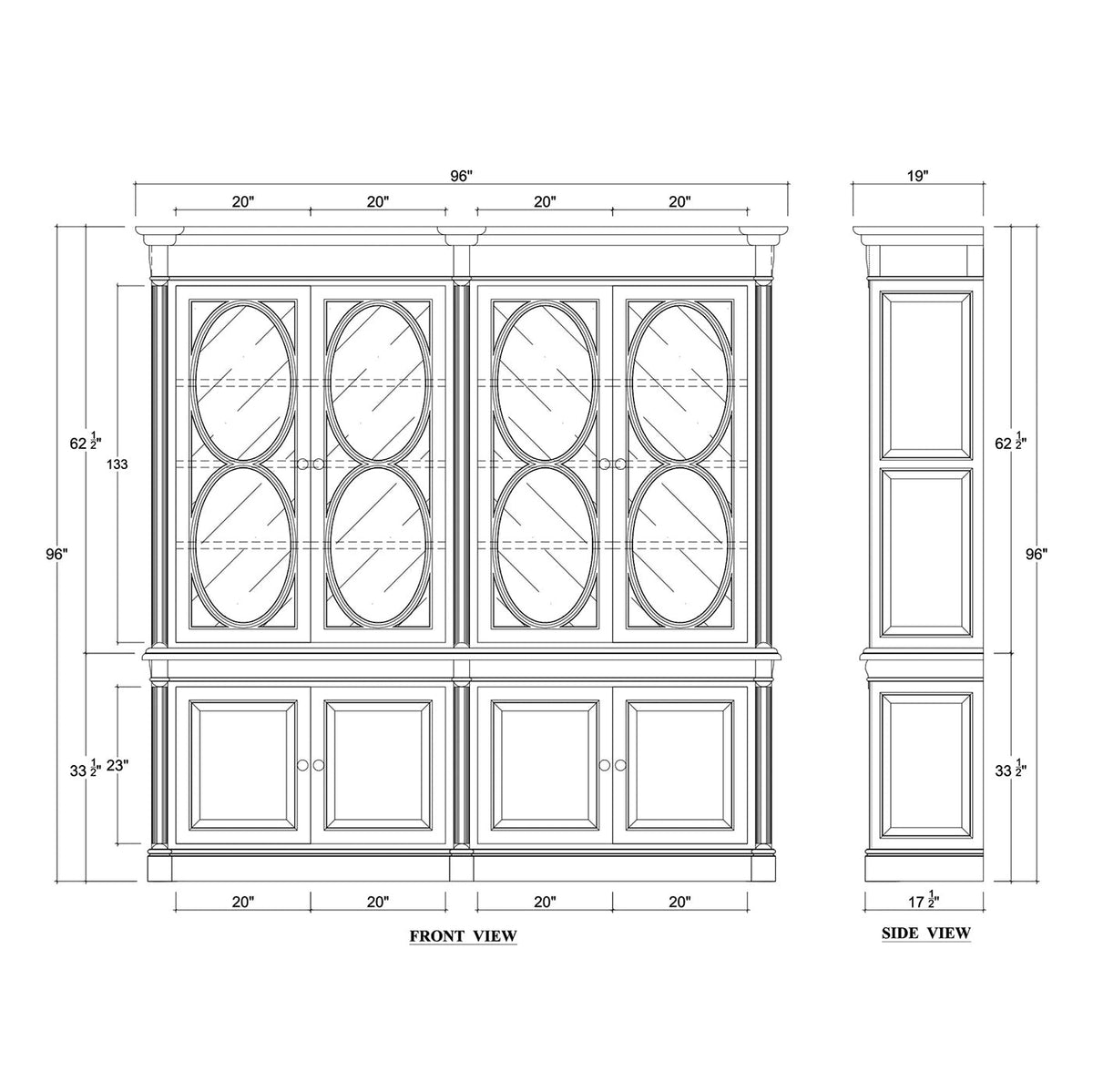 French Provincial Bookcase - Vintage Cream - English Georgian America