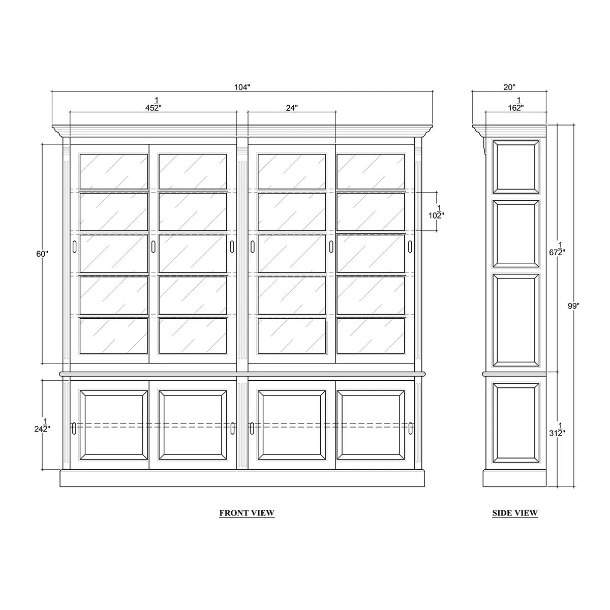 French Provincial Bookcase with Sliding Doors - English Georgian America