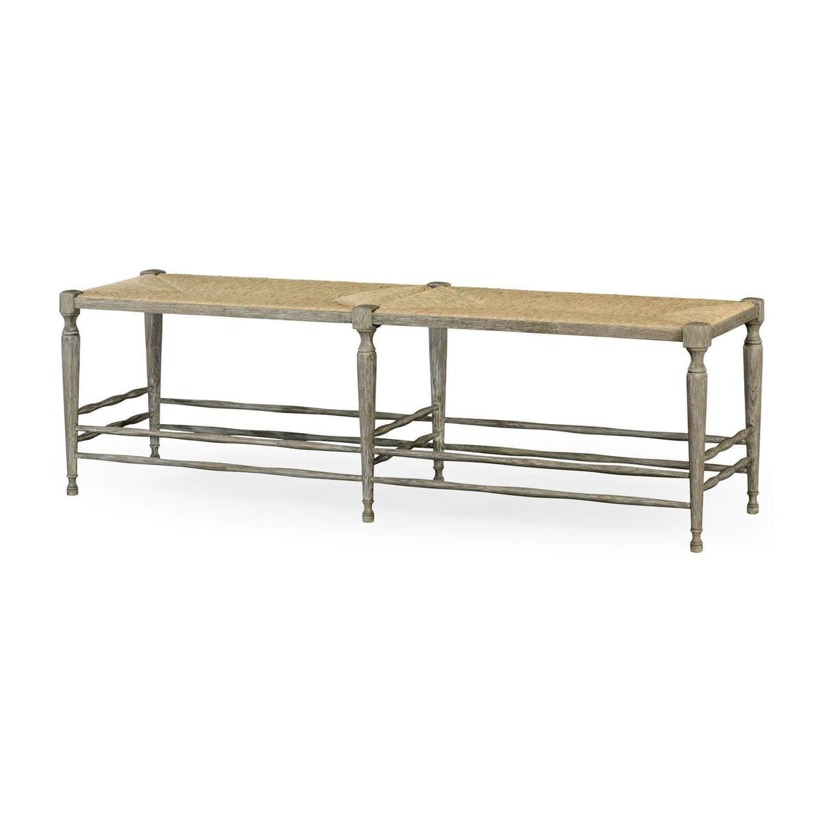 French Provincial Grayed Oak Bench - English Georgian America