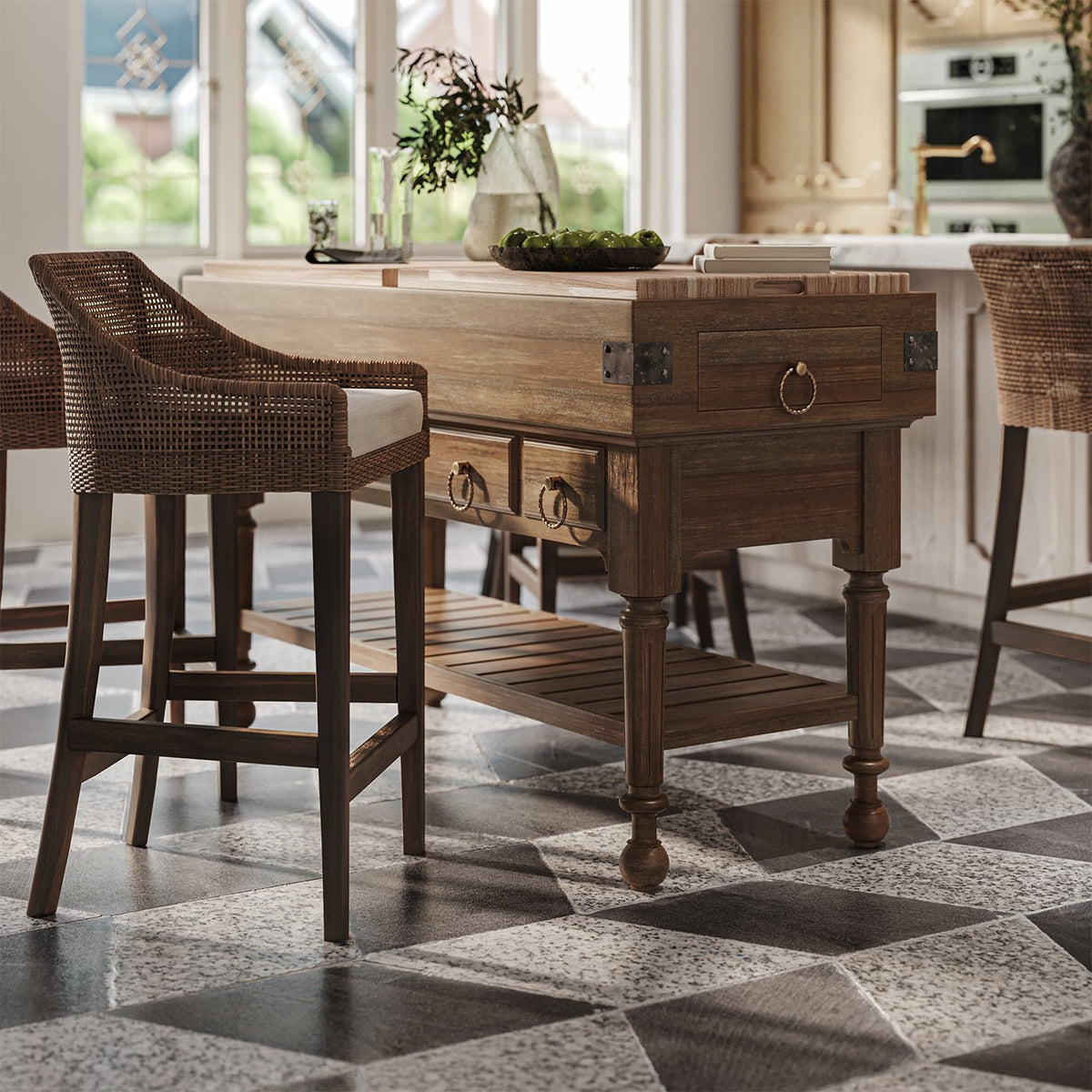 French Provincial Large Kitchen Island - English Georgian America