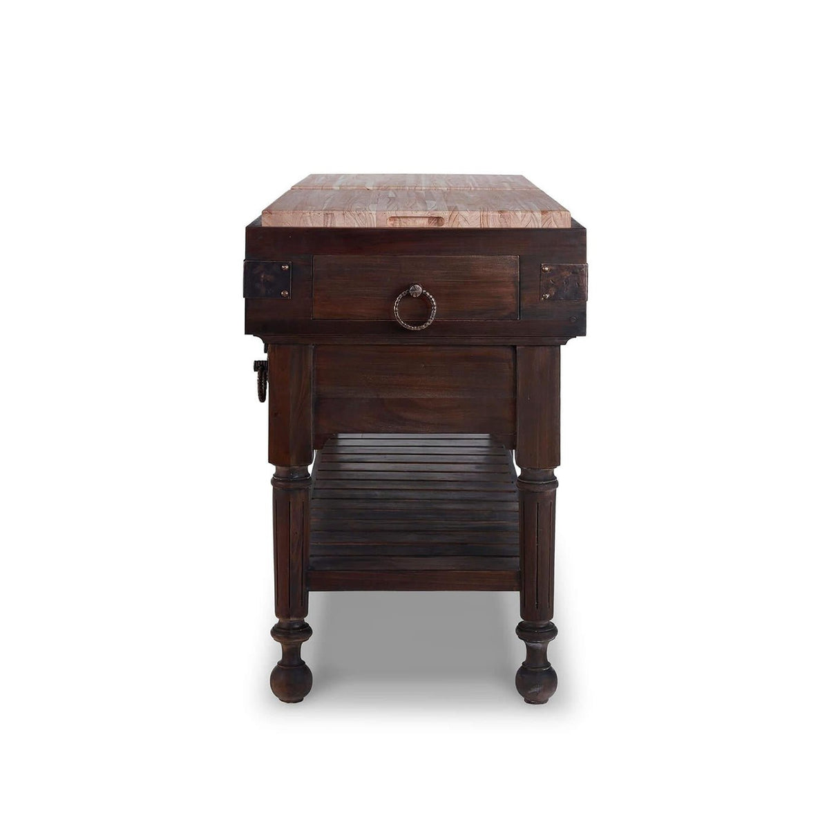 French Provincial Large Kitchen Island - Rustic Cocoa Finish - English Georgian America