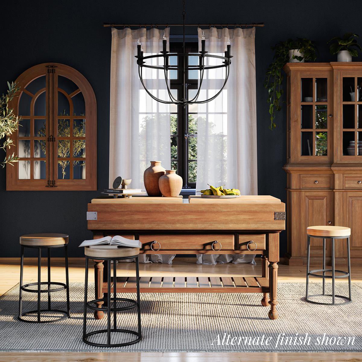 French Provincial Large Kitchen Island - Rustic Cocoa Finish - English Georgian America