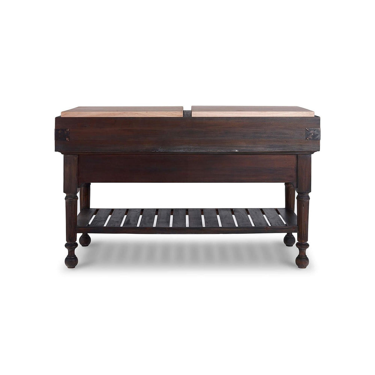 French Provincial Large Kitchen Island - Rustic Cocoa Finish - English Georgian America