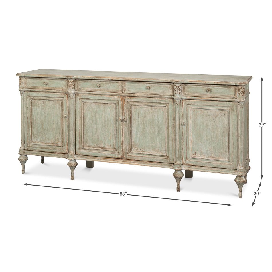 French Provincial Sage Painted Buffet Sideboard - English Georgian America