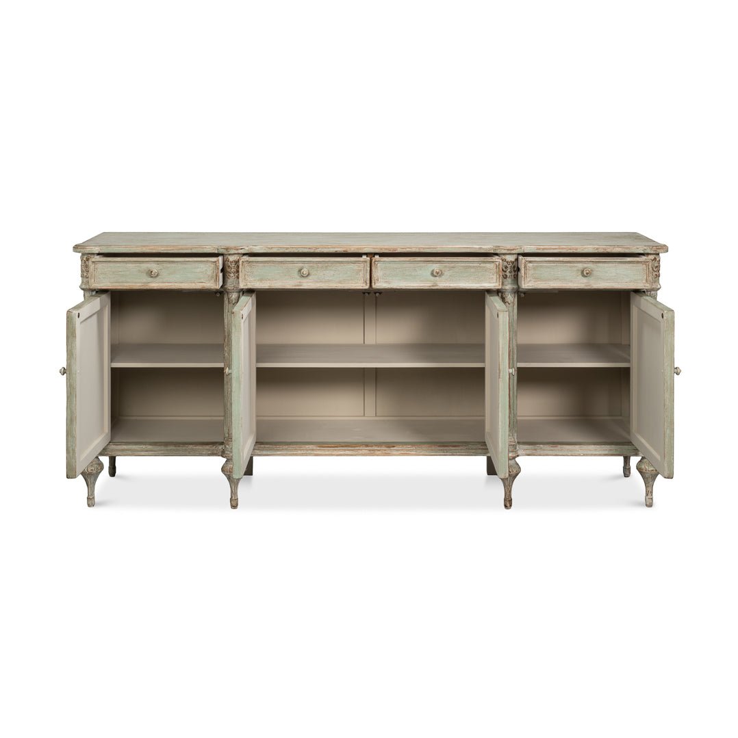 French Provincial Sage Painted Buffet Sideboard - English Georgian America