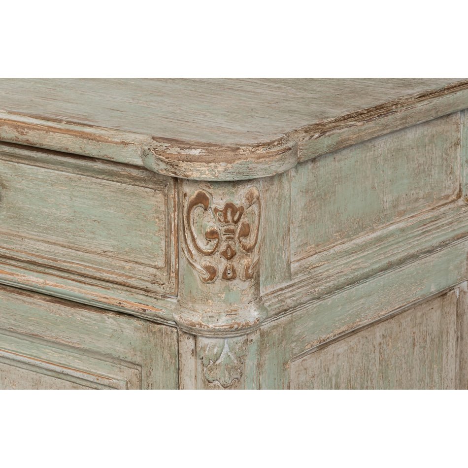 French Provincial Sage Painted Buffet Sideboard - English Georgian America