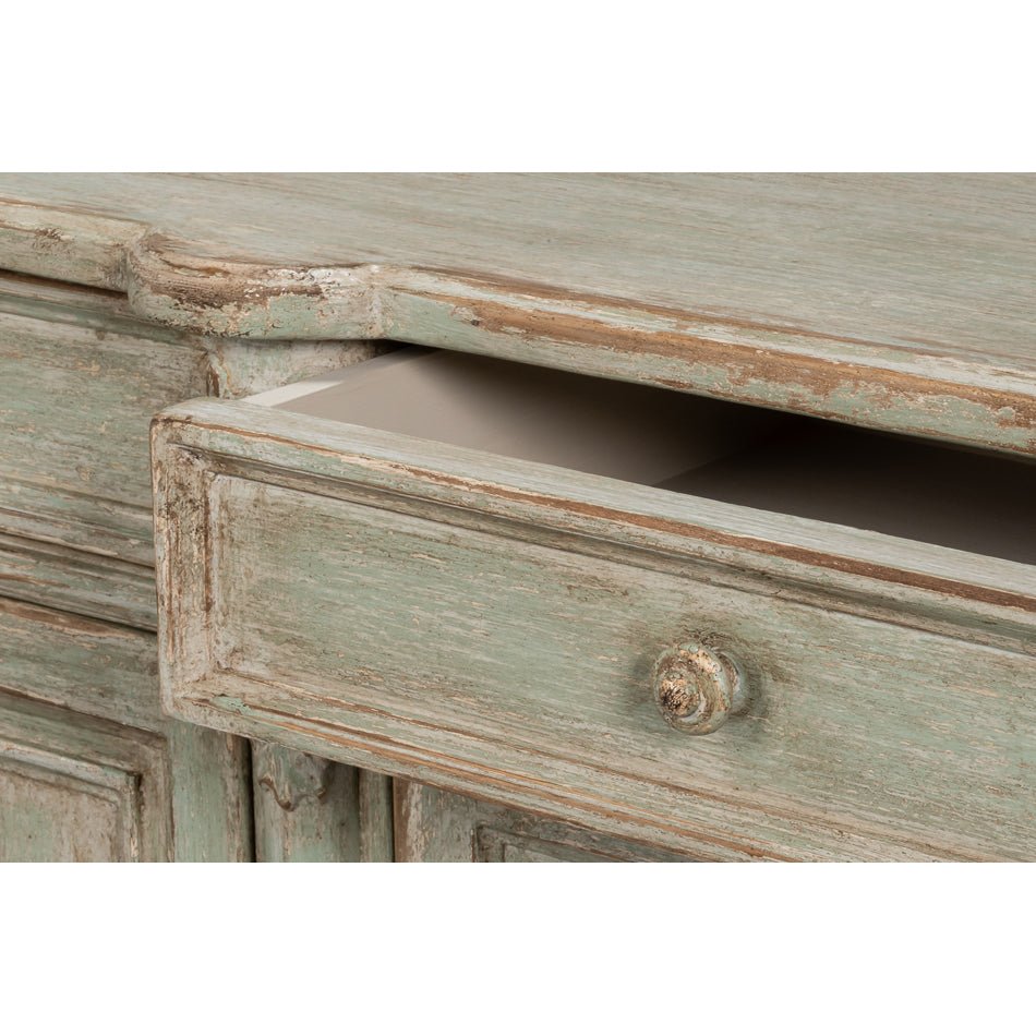French Provincial Sage Painted Buffet Sideboard - English Georgian America