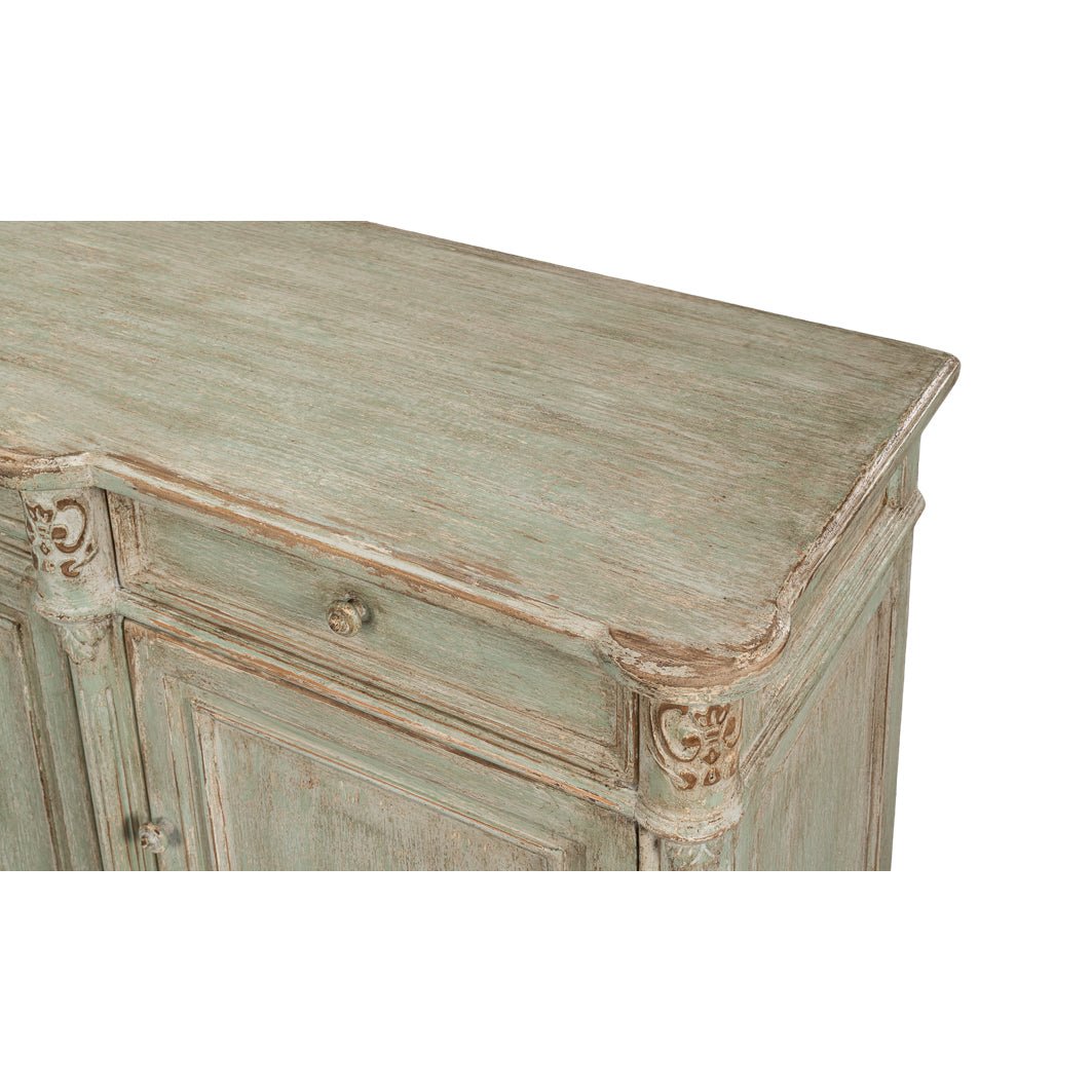 French Provincial Sage Painted Buffet Sideboard - English Georgian America
