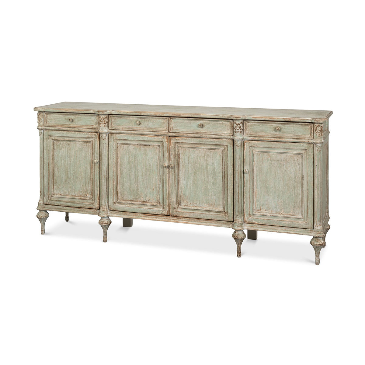 French Provincial Sage Painted Buffet Sideboard - English Georgian America