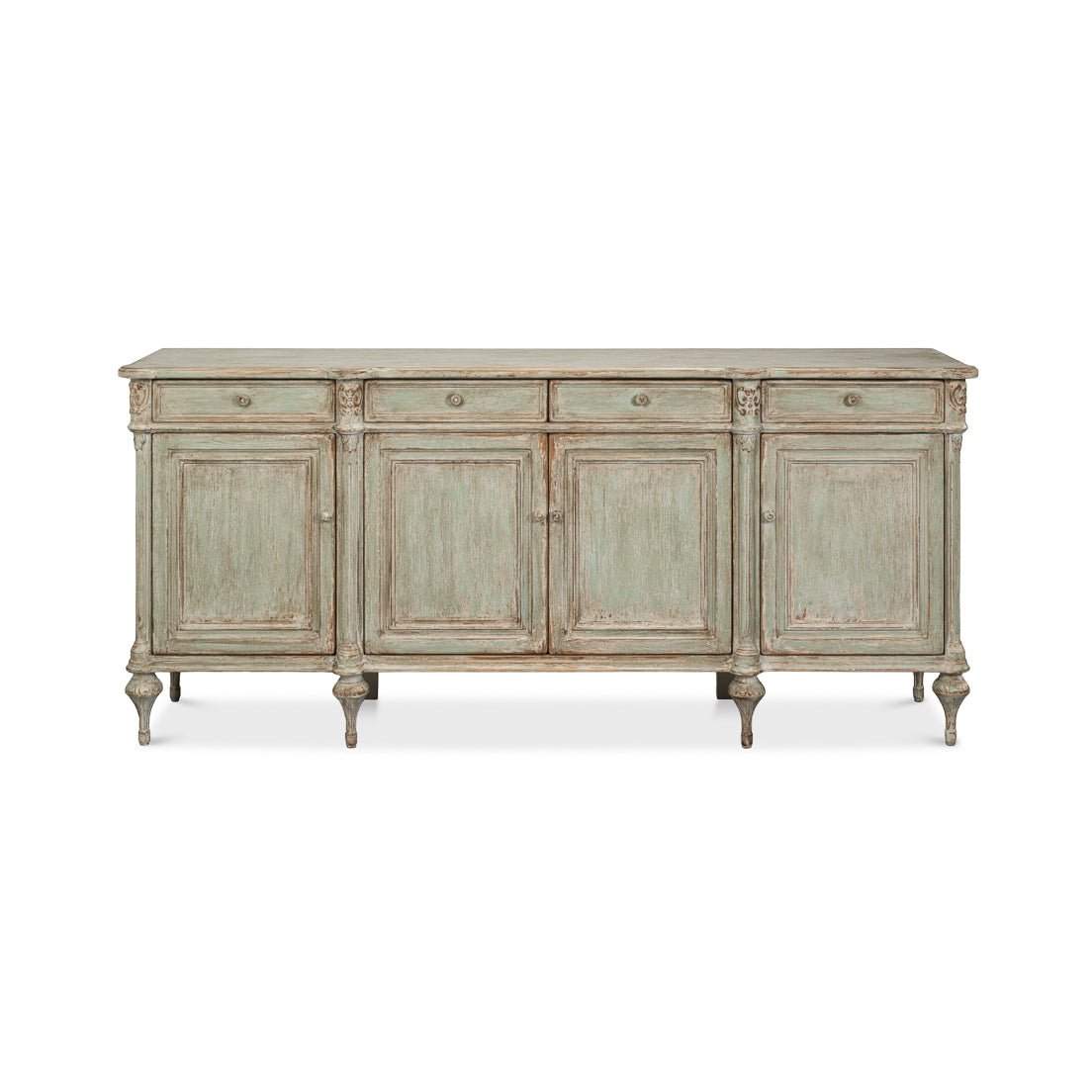 French Provincial Sage Painted Buffet Sideboard - English Georgian America