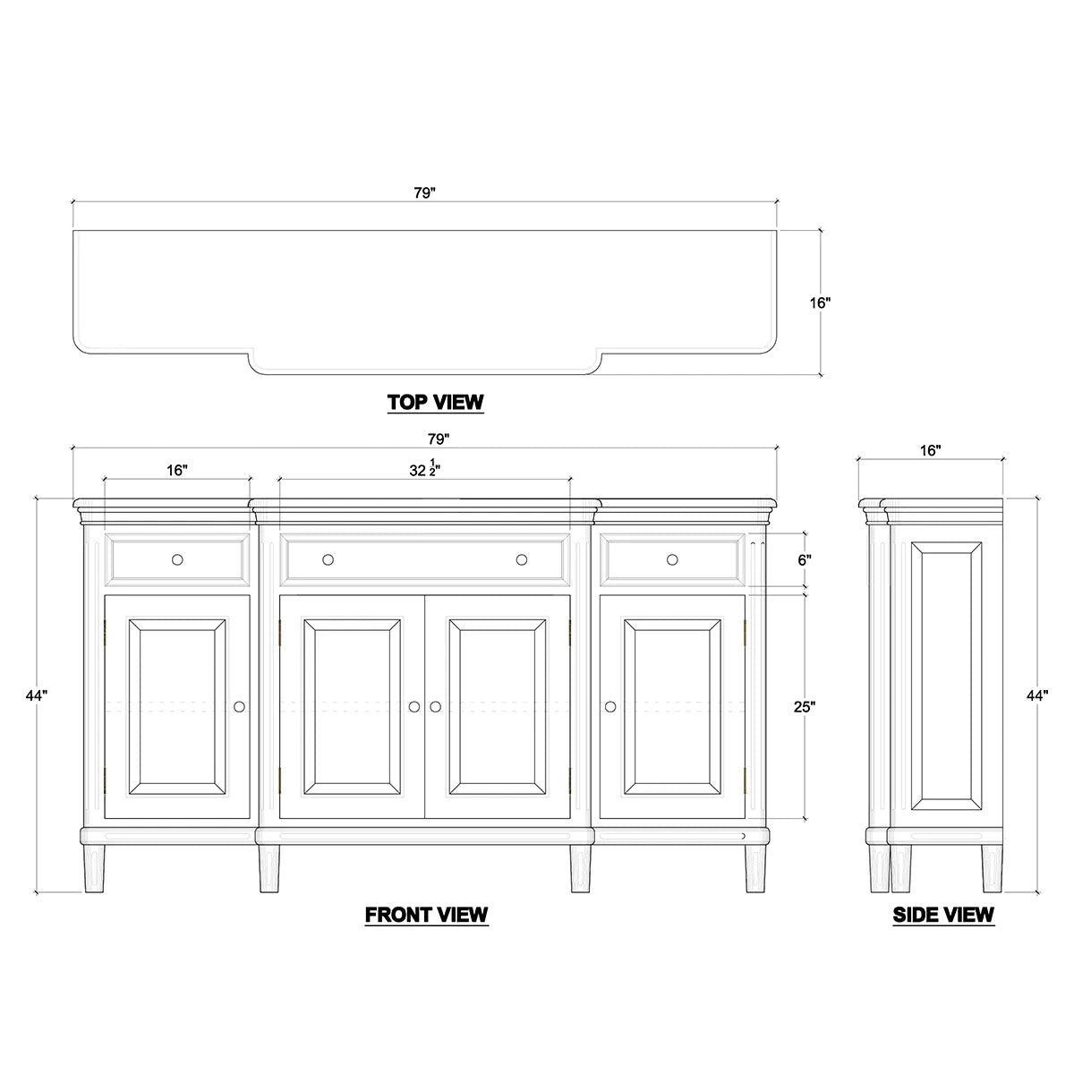 French Provincial Style Credenza - Fruitwood - English Georgian America