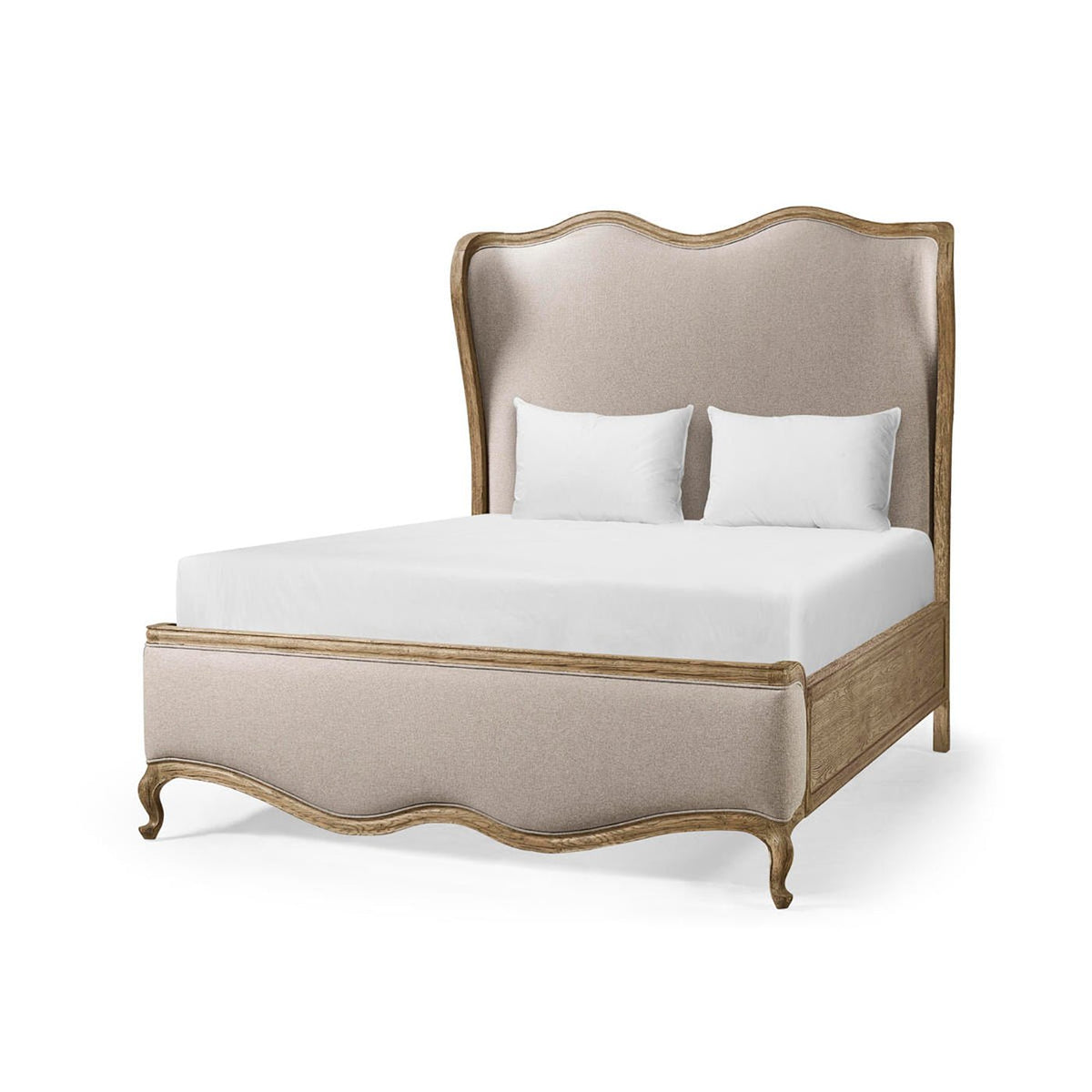 French Provincial Upholstered Oak Bed - Queen - English Georgian America