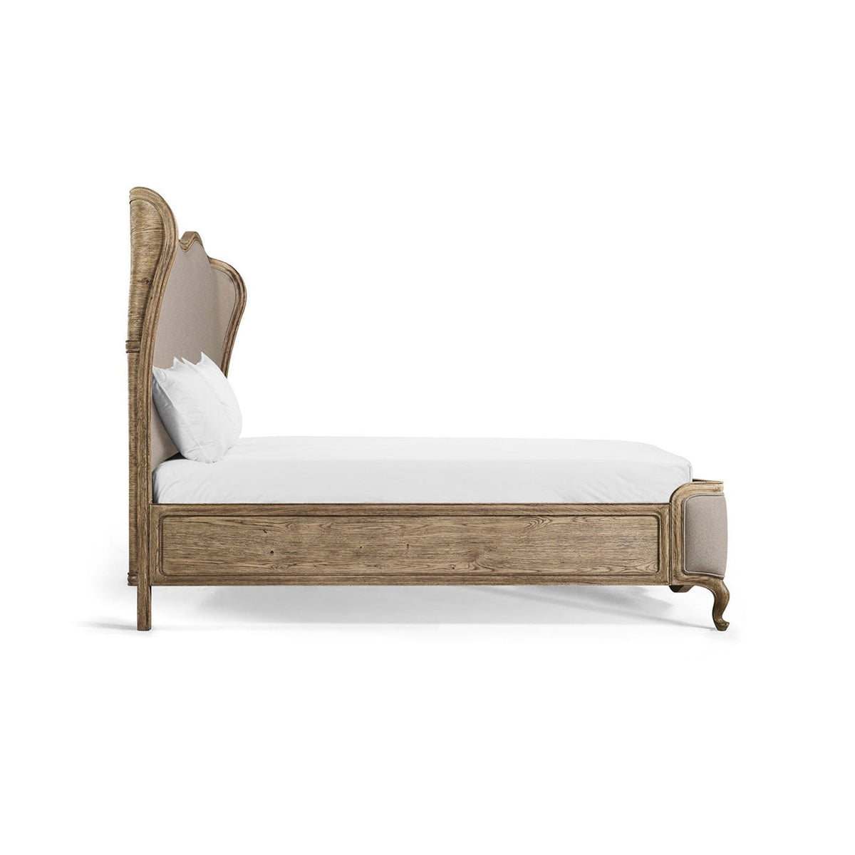 French Provincial Upholstered Oak Bed - Queen - English Georgian America