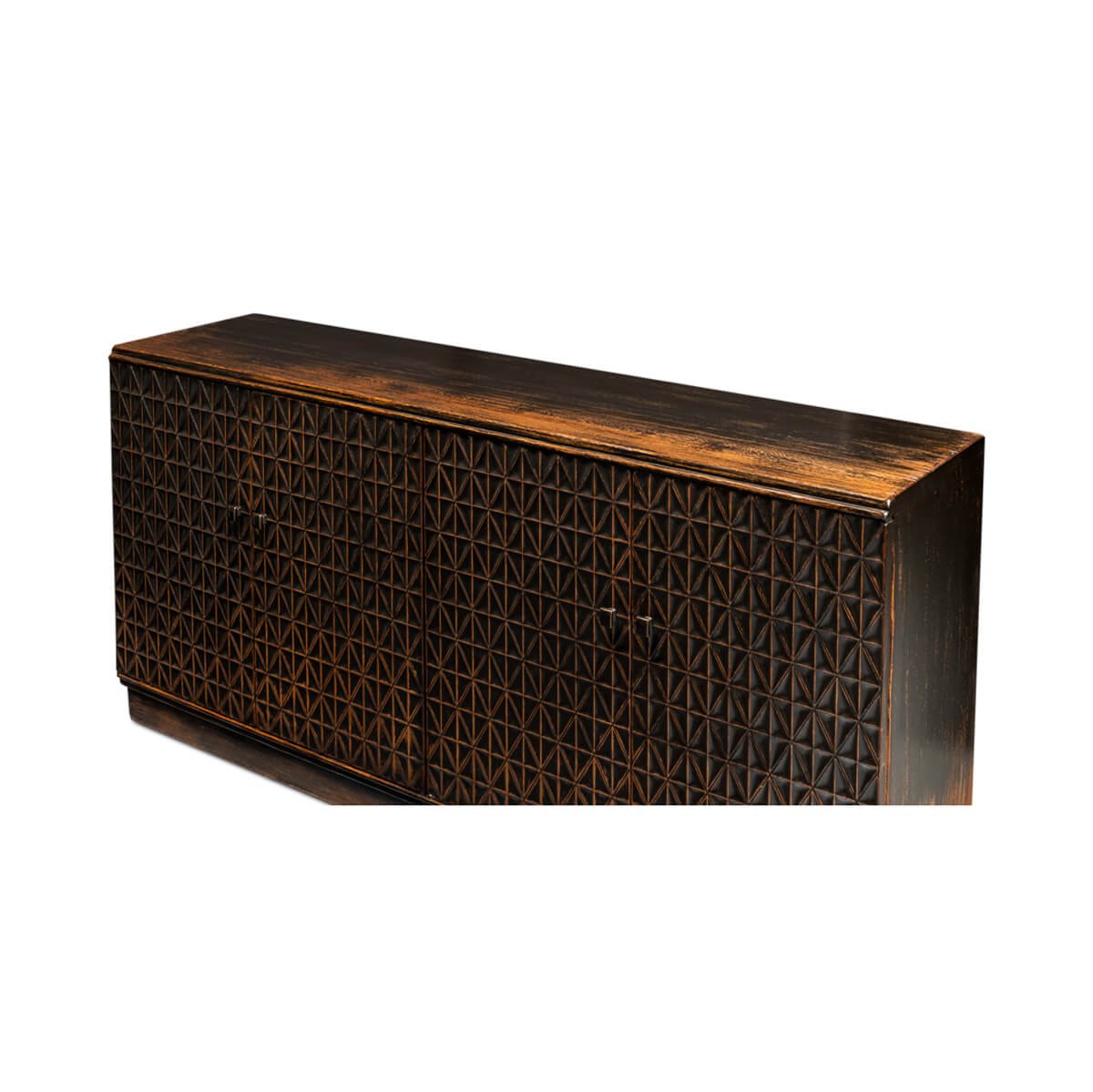 Geometric Appeal Rustic Pine Credenza - English Georgian America