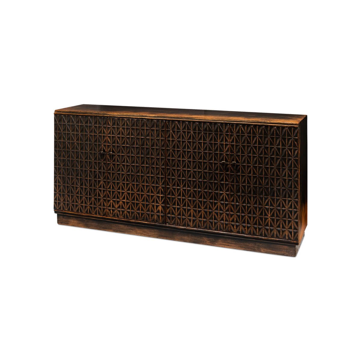 Geometric Appeal Rustic Pine Credenza - English Georgian America