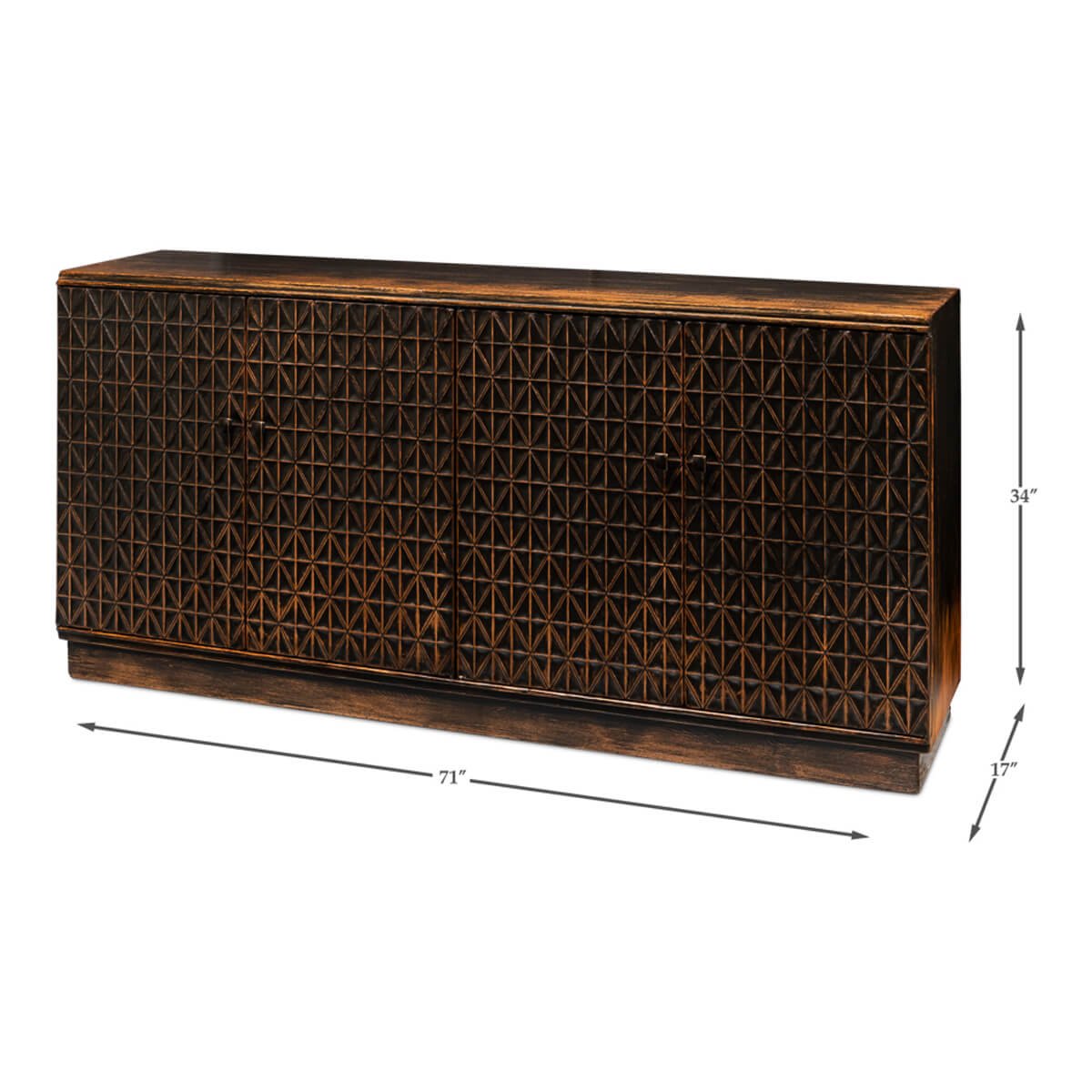 Geometric Appeal Rustic Pine Credenza - English Georgian America