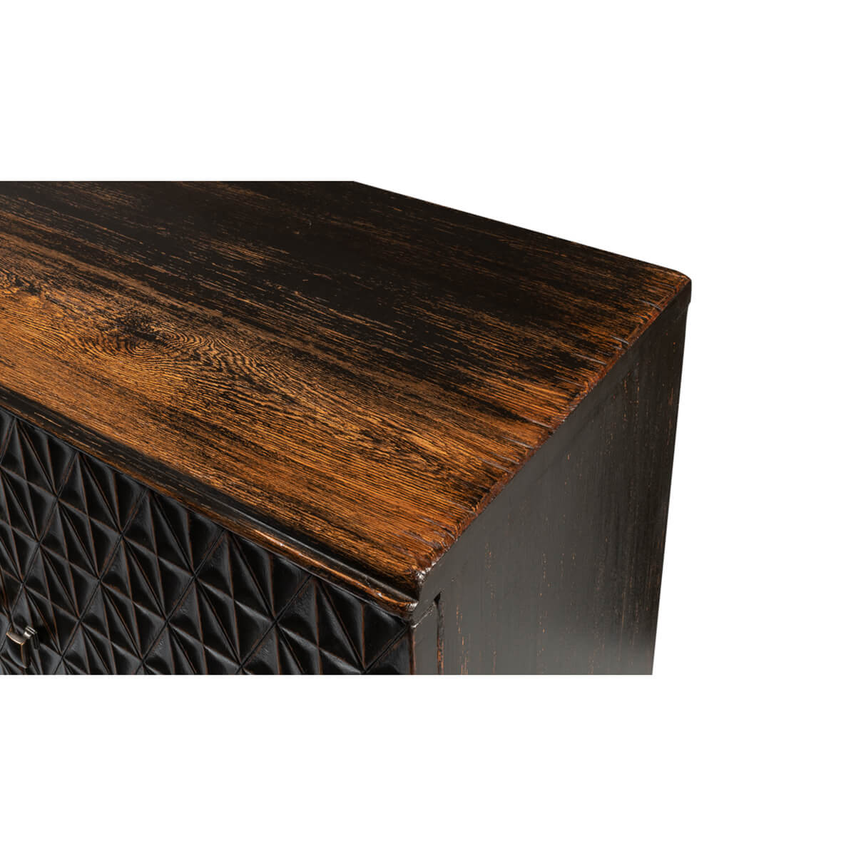 Geometric Appeal Rustic Pine Credenza - English Georgian America