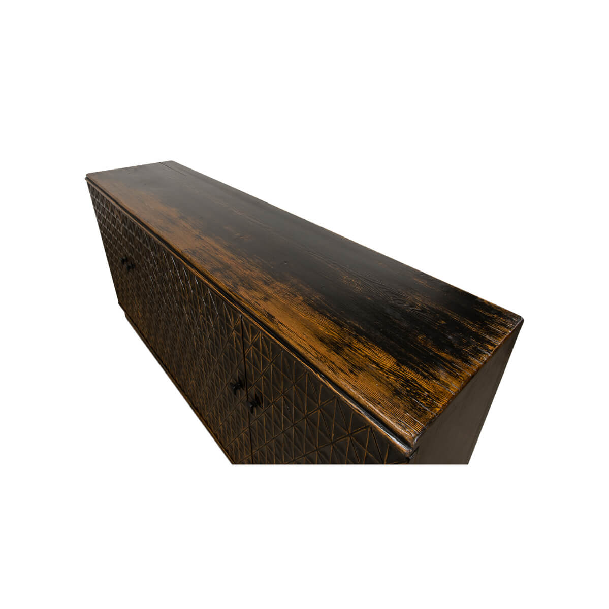 Geometric Appeal Rustic Pine Credenza - English Georgian America