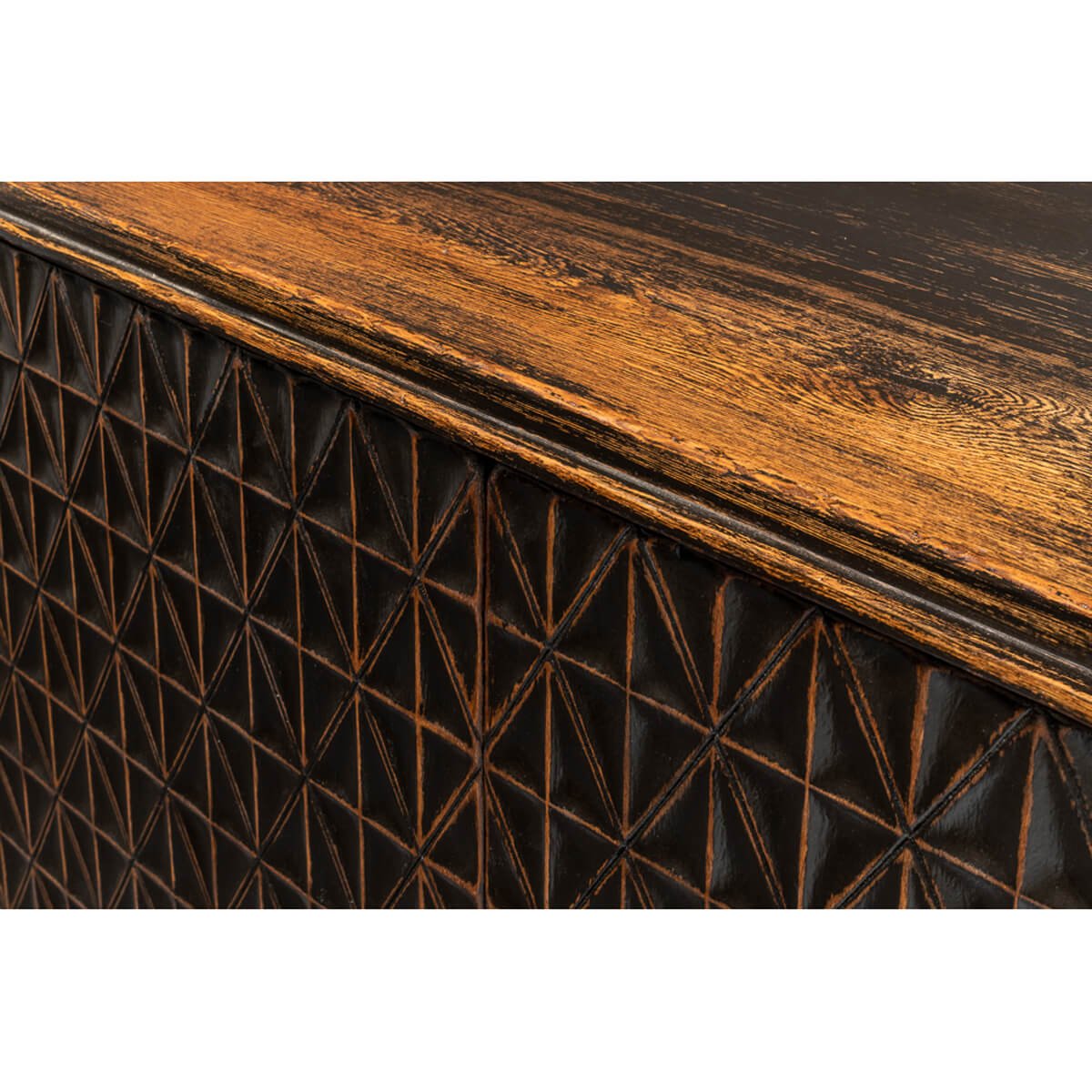Geometric Appeal Rustic Pine Credenza - English Georgian America