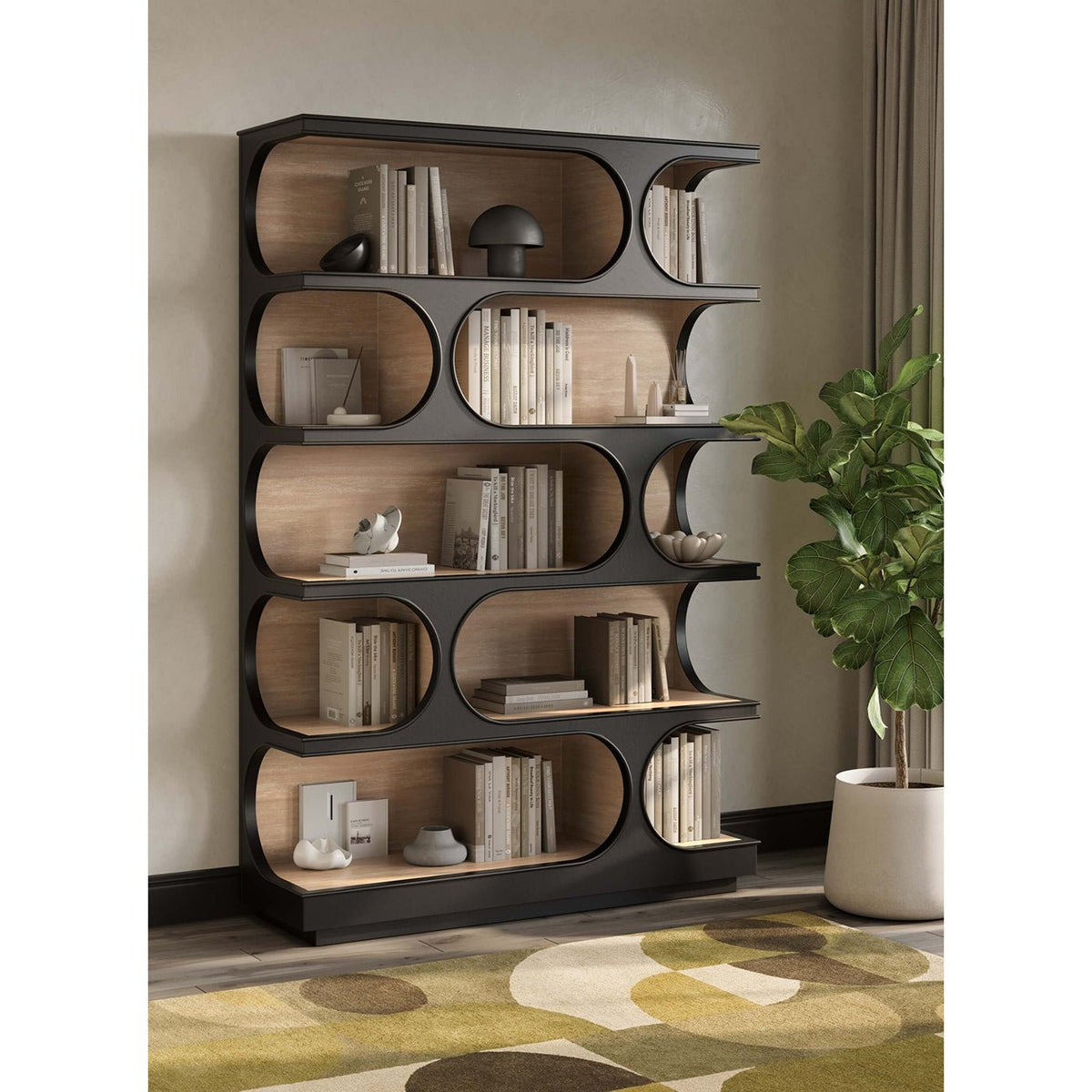 Geometric Mid Century Open Bookcase - English Georgian America