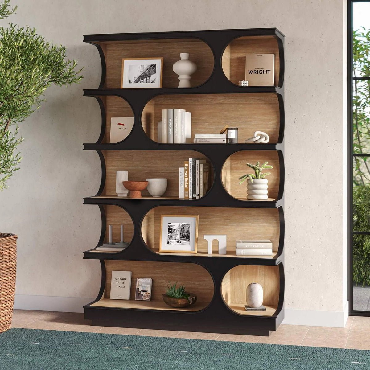 Geometric Mid Century Open Bookcase - English Georgian America
