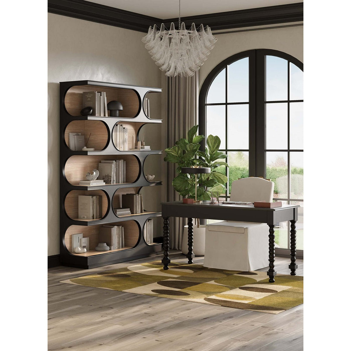 Geometric Mid Century Open Bookcase - English Georgian America