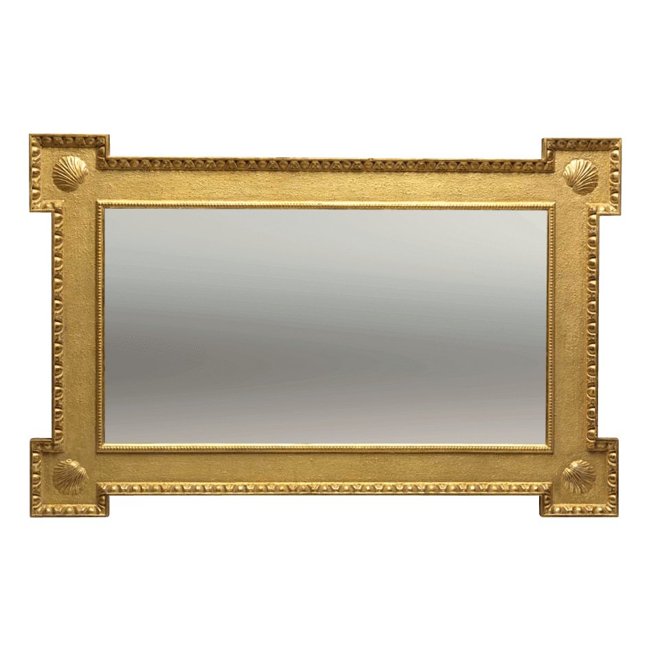 George II Giltwood Over Mantle Shell Mirror - English Georgian America
