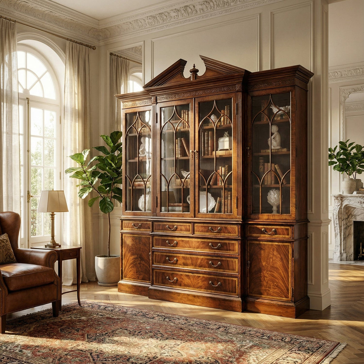 George II Mahogany Breakfront Bookcase - English Georgian America