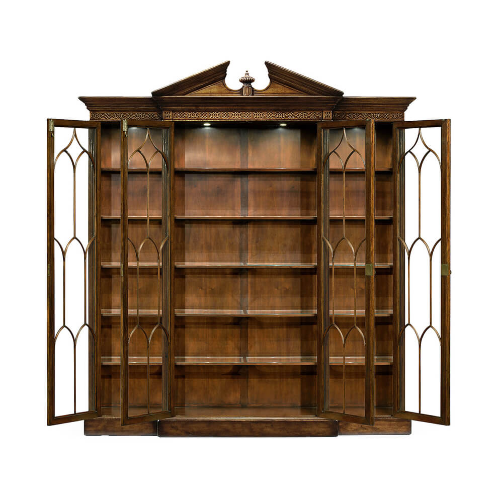 George II Style Walnut Breakfront Bookcase - English Georgian America