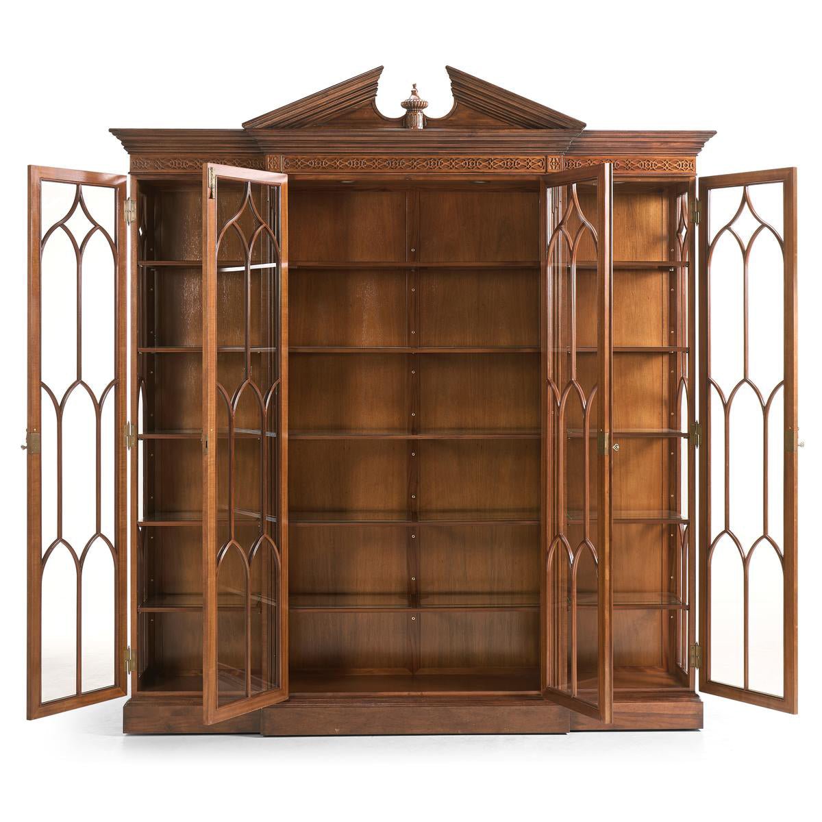 George II Walnut Breakfront Display Bookcase - English Georgian America
