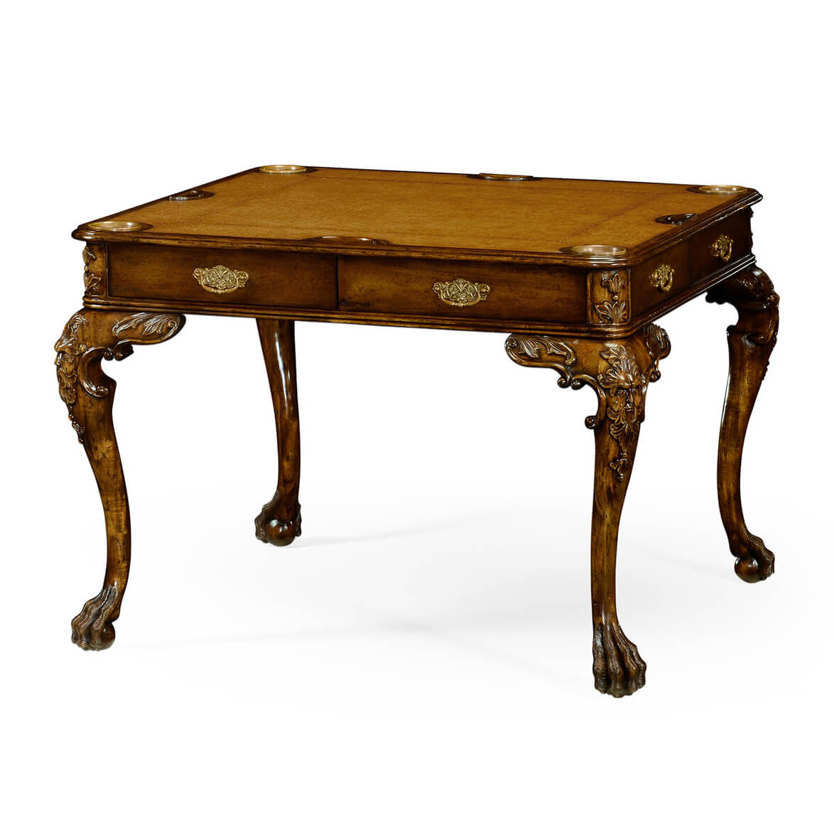 George II Walnut Leather Top Games Table - English Georgian America