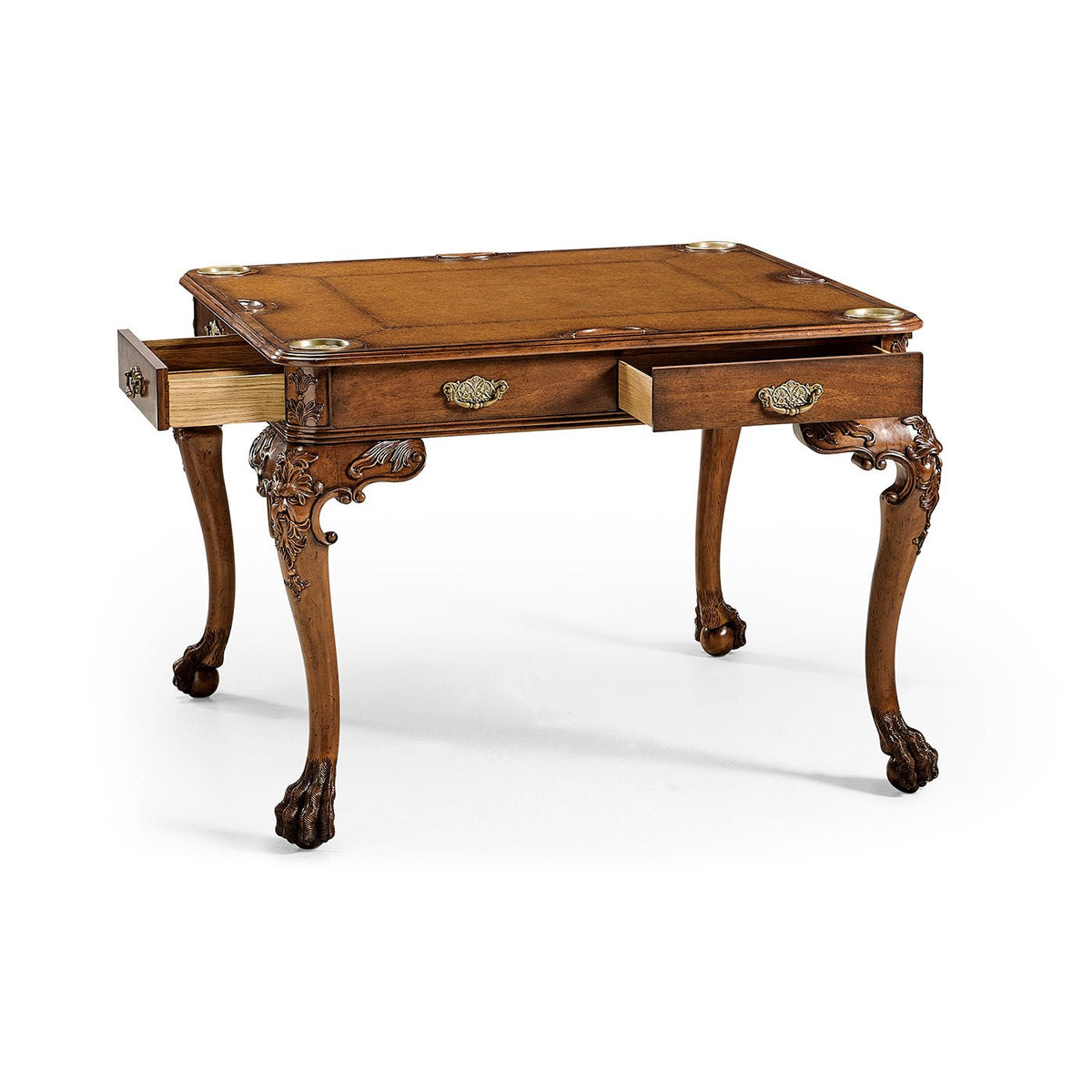 George II Walnut Leather Top Games Table - English Georgian America