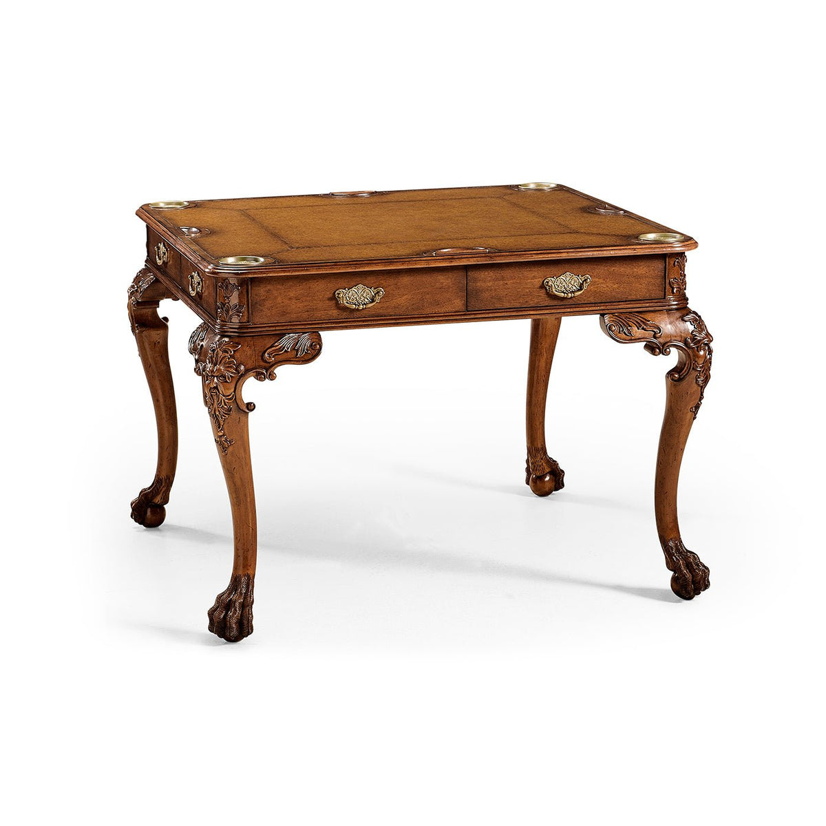 George II Walnut Leather Top Games Table - English Georgian America