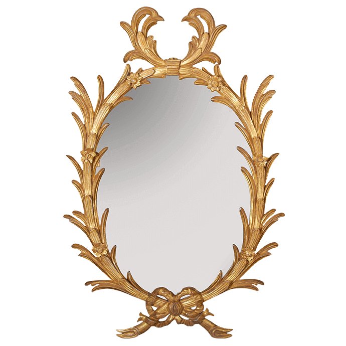 George III Chippendale Oval Mirror - Large Palm - English Georgian America