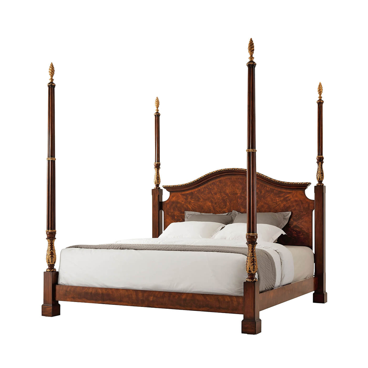 George III Mahogany and Gilt Four Post King Bed - English Georgian America