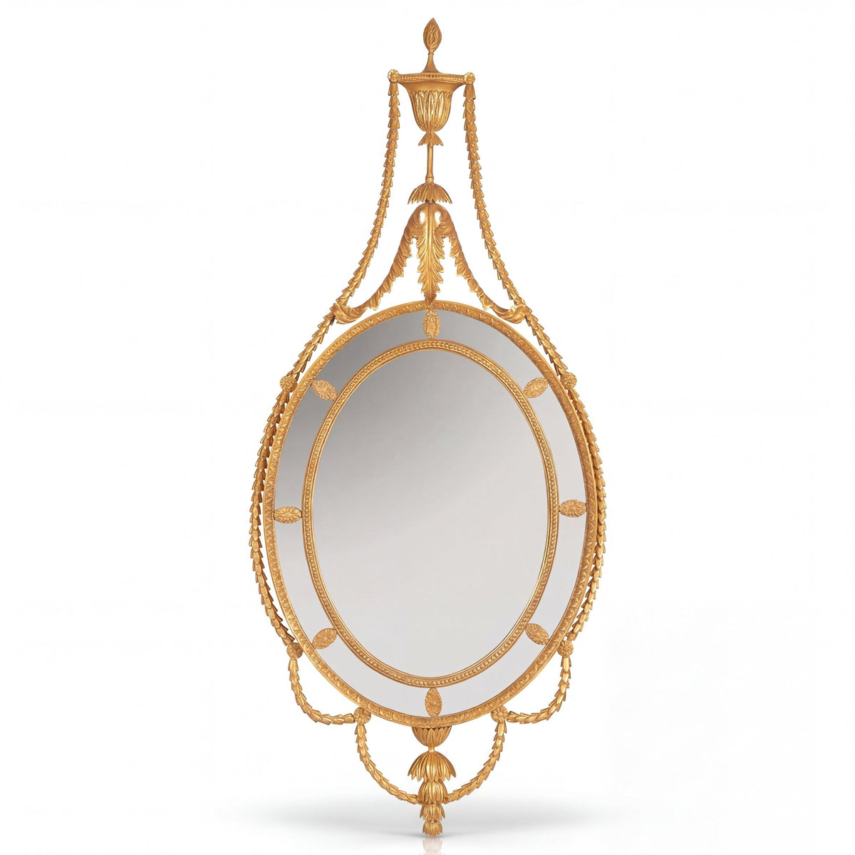 Ornate George III mirror with oval glass frame.