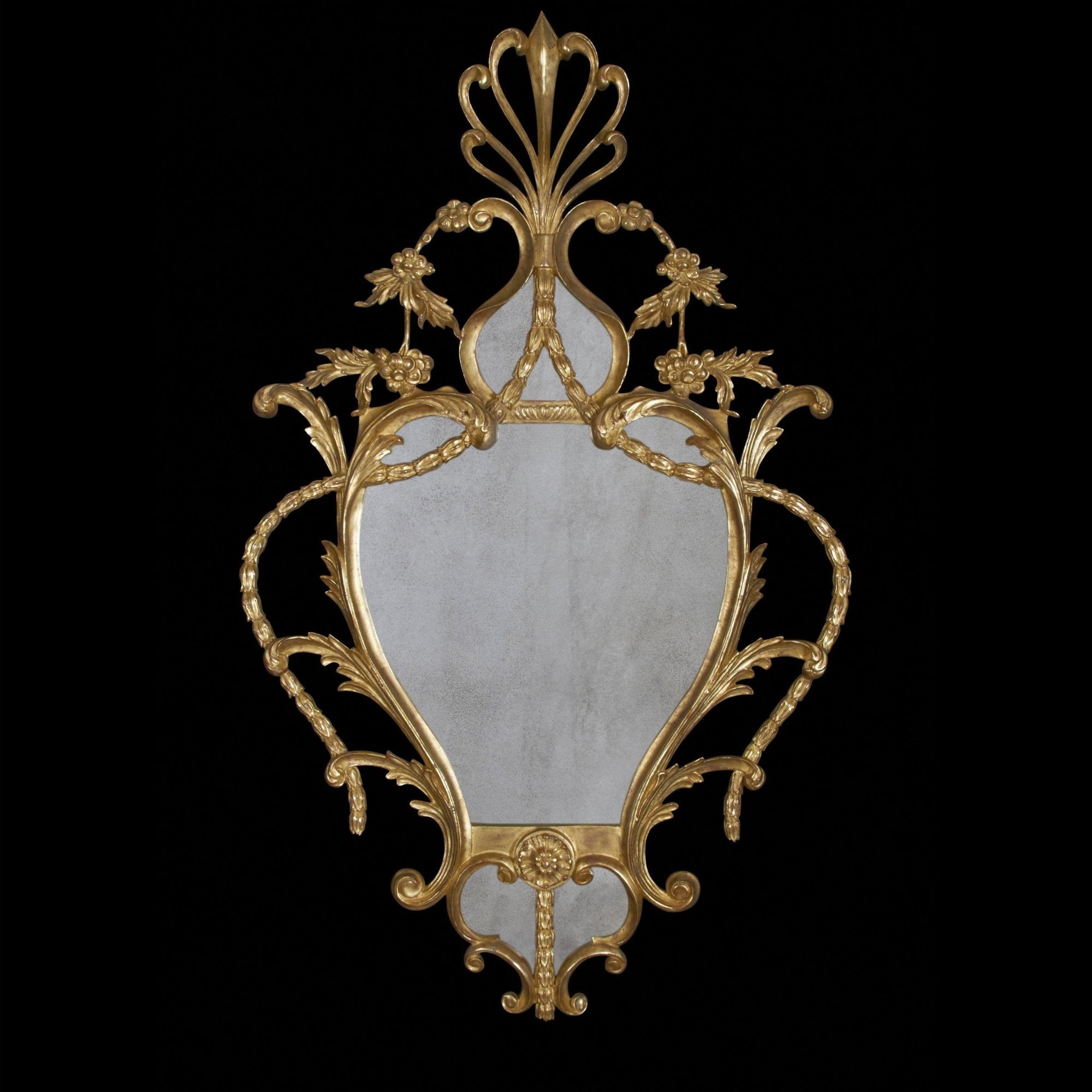 George III Style Gilt Wood Cartouche Mirror - English Georgian America