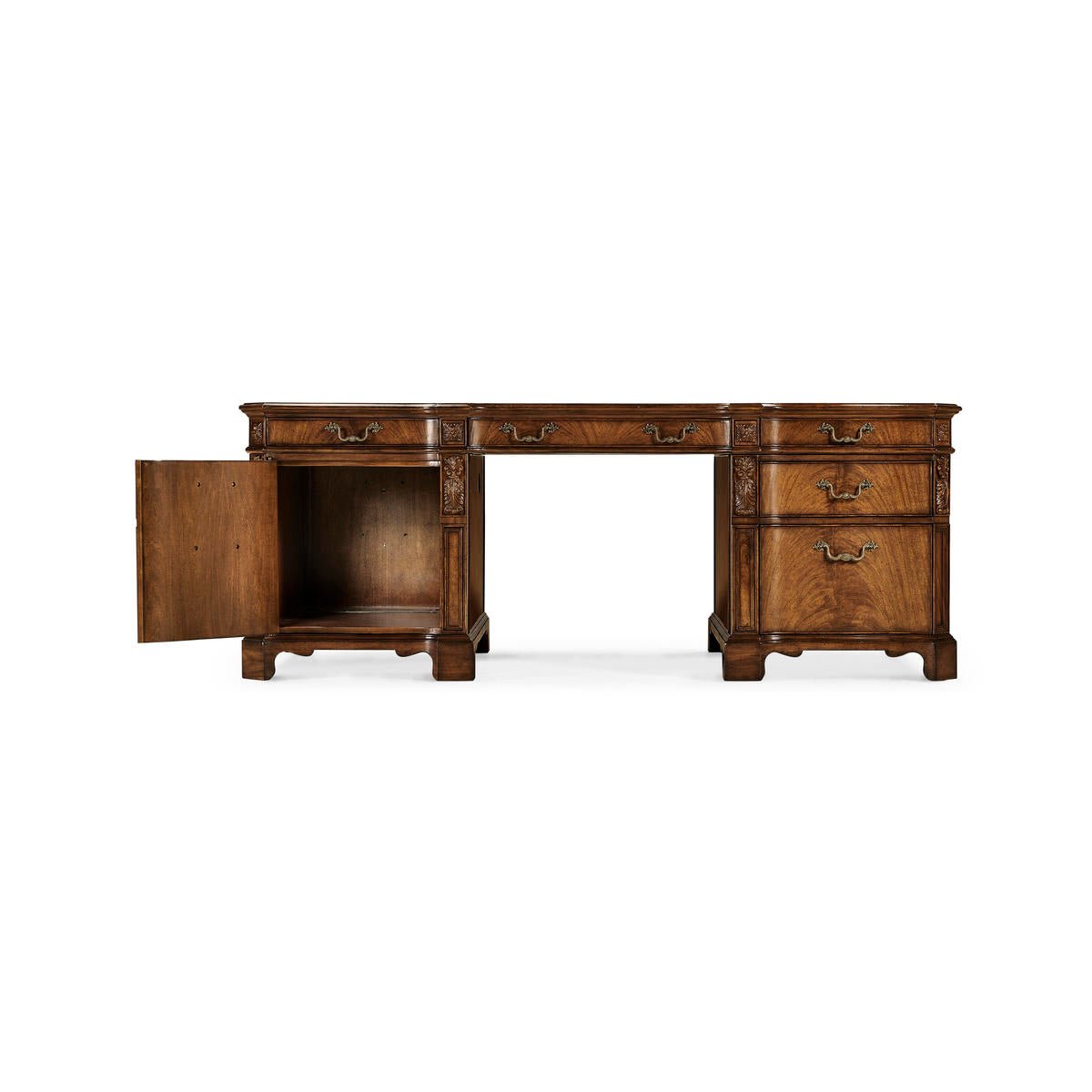 George III Style Walnut Pedestal Desk – Leather Top - English Georgian America