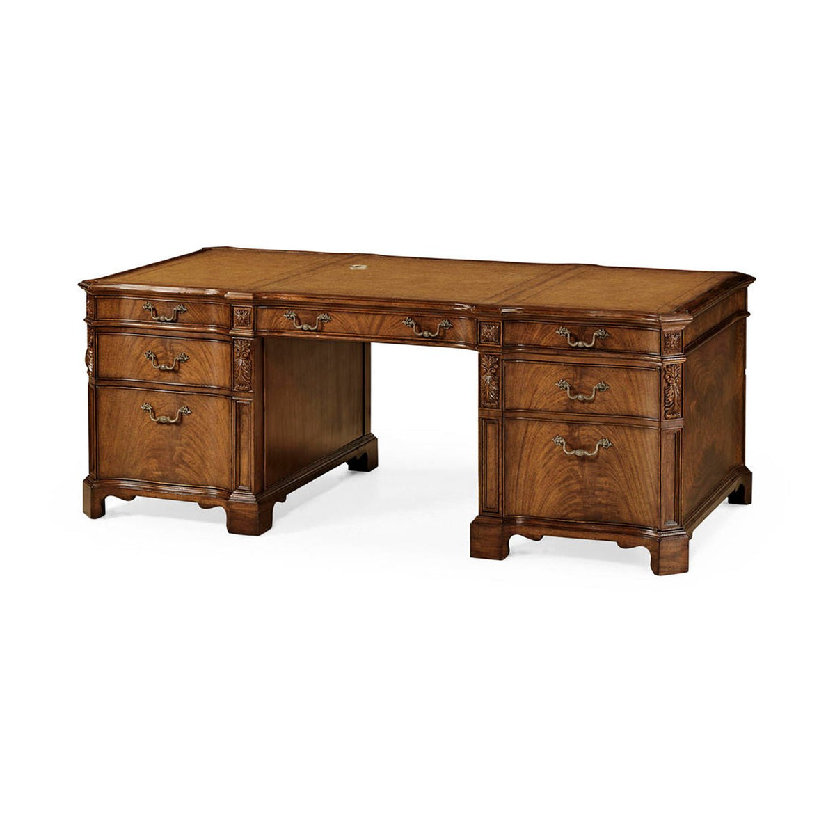 George III Style Walnut Pedestal Desk – Leather Top - English Georgian America