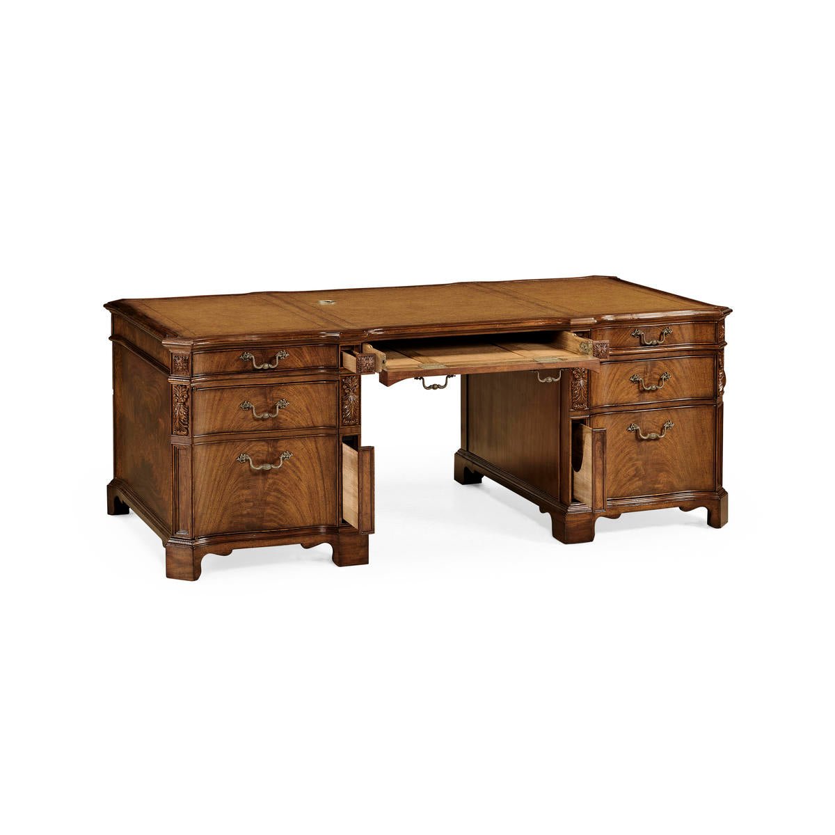 George III Style Walnut Pedestal Desk – Leather Top - English Georgian America
